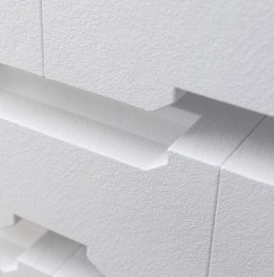 Close-up of interlocking white SYSTEM 3E perlite elements
